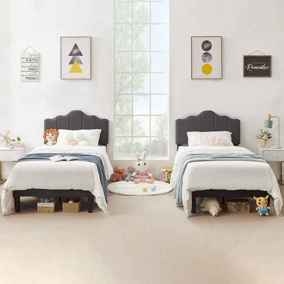 VECELO 2-Piece Twin Platform Bed Frame with Adjustable Headboard, No Box Spring Needed, Gray