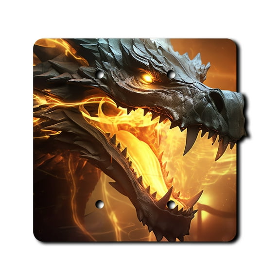 Off The Wall Plates - Black Fire Dragon Classic Decorative Acrylic Cover Double Blank Wallplate