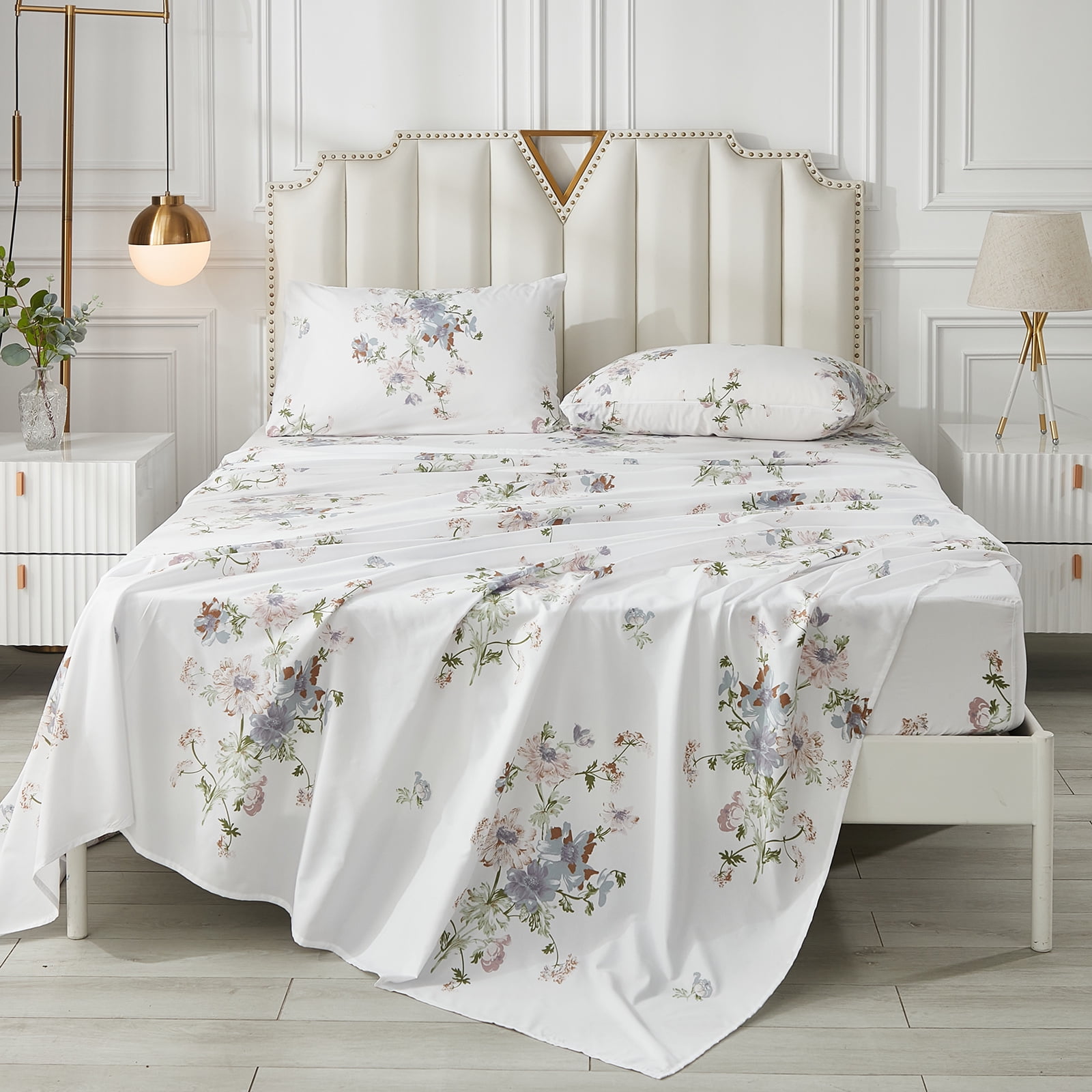 Flower Plant Pattern Anti-slip Fitted Sheet Set, Dust-proof