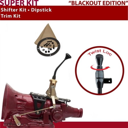 American Shifter PG Shifter Kit 8 in. Trim Kit Dipstick Black Push Button Tan Boot Ringed Knob for D6B5D