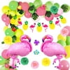 MMTX Tropical Flamingo Balloon Garland Set, Tropical Theme Hawaii Jungle Party Decoration Balloons with 2pcs Flamingos 3D Foil Balloons, Palm Leaves for Birthday Baby Shower Flamingos Party