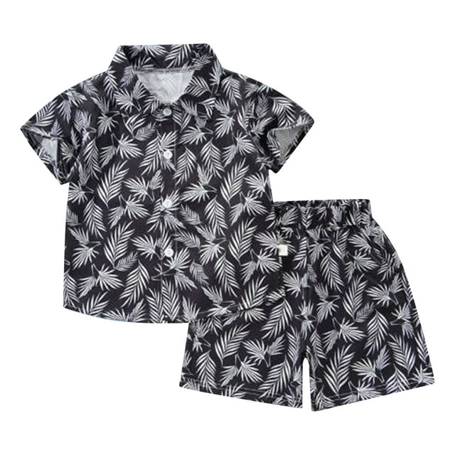 Hiiyo Ensemble de Vêtements pour Garçons Tout-Petits Hawaïens Imprimé Tropical Chemise à Manches Courtes et Short de Plage