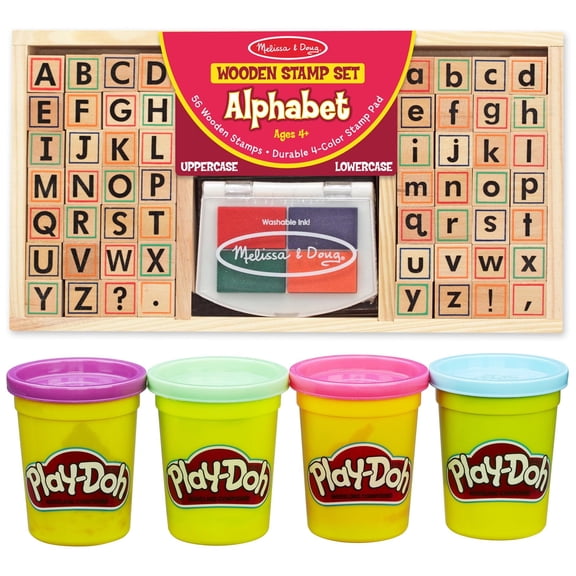 Play-doh brand modeling compound age 2 , 16 oz Melissa & doug wooden alphabet stamp set - 56 stamps with lo