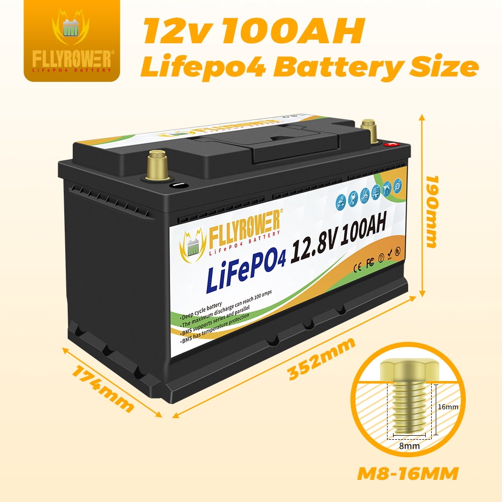 FLLYROWER LiFePO4 12V Vehicle Battery, Top Post for Golf Carts RVs