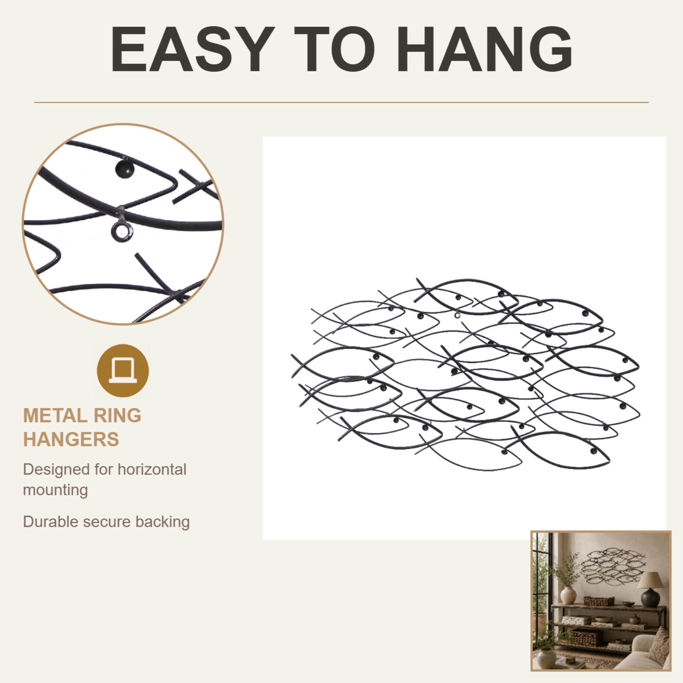 DecMode Coastal Metal School of Fish Wall Décor with Dark Gray and Silver Metal Finish, Set of 36"W x 19"H