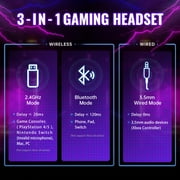 Ecomoment Wireless Gaming Headset Compatible for PS5 Switch PC Mac, 2.4 GHz/Bluetooth 5.2 Gaming Headphones with Noise Cancelling Microphone 40+ Hours Battery Life,3.5mm Wired for Xbox Series,White
