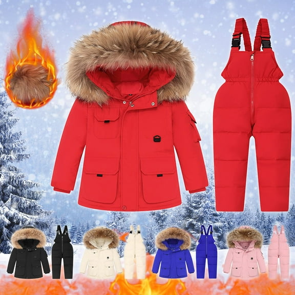 Winter Warm Outdoor Jackets Coats Boys Girls Fashion Solid Color Down Jackets Keep Thickening Warm Outdoor Coat Jumpsuit Set