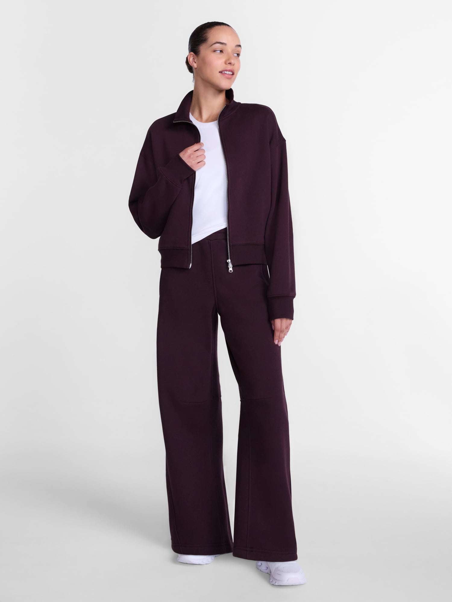 Athletic Works Women's Cropped Fleece Bomber Jacket with Long Sleeves, Sizes XS-XXL