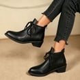 thumbnail image 4 of OKBOP Women's Walking Boots Round Toe Lace-Up Foam Cushioning Block Heel Black Stylish Women's Boots Sizes 35, 4 of 5