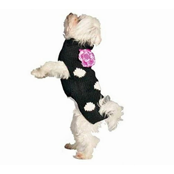 Polka Dot Flower Dog Sweater - Black