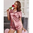 thumbnail image 4 of Ekouaer Womens Silk Satin Pajamas Set Short Sleeve Sleepwear Button Down Top and Shorts Loungewear 2 Piece Pjs Set, 4 of 6
