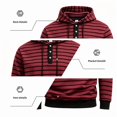 thumbnail image 7 of Men's Striped Henley Hoodie, Long Sleeve Button Placket Drawstring Pullover Hooded Sweatshirt, 7 of 7