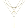 thumbnail image 2 of Collares en capas de oro para mujer, chapados en oro de 14 quilates, perlas de barra de revestimiento múltiple, disco, luna, mariposa, medallón, gargantilla ajustable en capas delicadas, 2 of 2