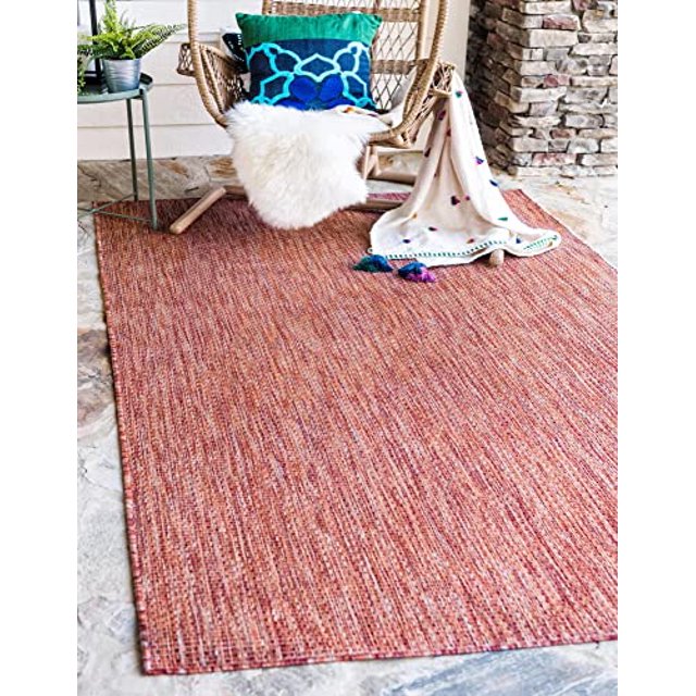 Unique Loom Collection Casual Transitionnel Solide Tapis d'Intérieur / Extérieur Flatweave, 9 Pieds x 12 Pieds, Rouille Rouge / Terre Cuite
