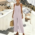 thumbnail image 4 of Women’s Soft Jersey Striped Jumpsuit, Crew Neck Adjustable Spaghetti Strap, Relaxed Fit Jumpsuit with Smocked Back, Comfy One Piece for Casual Outings, Beach Vacations, | CSEONE,Purple XL, 4 of 7