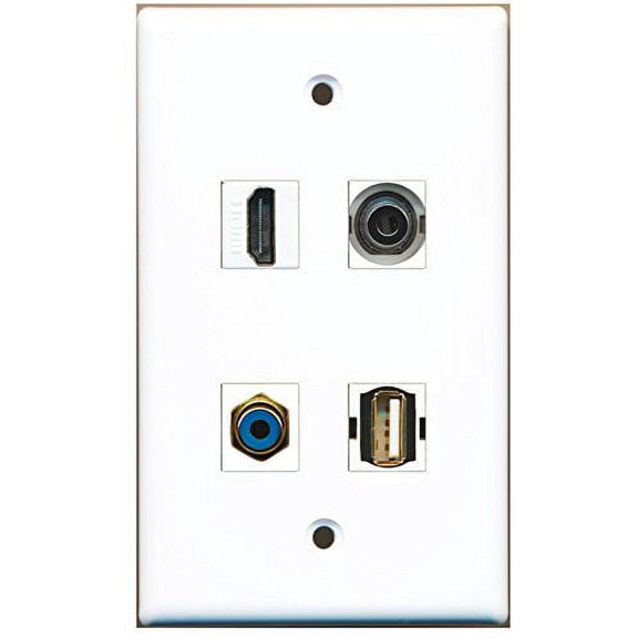 RiteAV - 1 Port HDMI 1 Port RCA Blue 1 Port USB A-A 1 Port 3.5mm Wall Plate