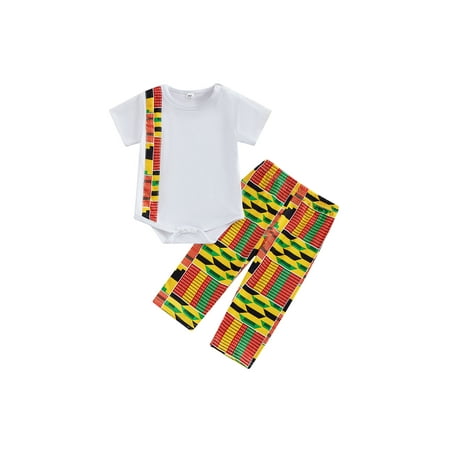 

LisenraIn Toddler Baby Girl Boy 2pcs African Print Outfits Kente Dashiki Clothes T Shirts Pant Sets