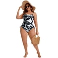 thumbnail image 4 of DARING DIVA Women's Plus Swimsuit Tummy Control Bathing Suit Ruched High Cut 2X Black, 4 of 7