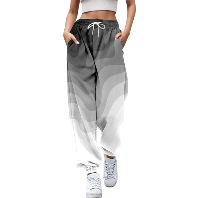Pantalons pour Femmes Mode Décontractée Saint-Valentin Imprimé Amusant Taille Élastiquée Pantalons Cargo Gris P