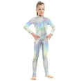 thumbnail image 3 of QATAINLAV Kids Shiny Mock Neck Long Sleeve Jumpsuits Zipper Back One Piece Bodysuit Mardi Gras Outfits Multicolor, 3 of 7