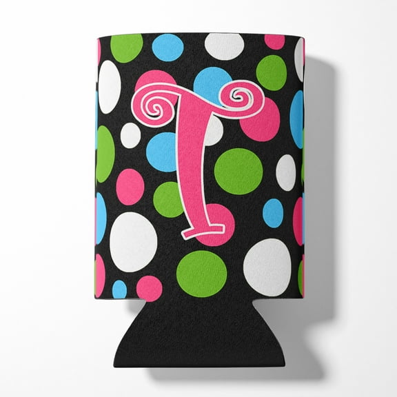 Letter T Initial Monogram - Polkadots and Pink Can or Bottle Hugger