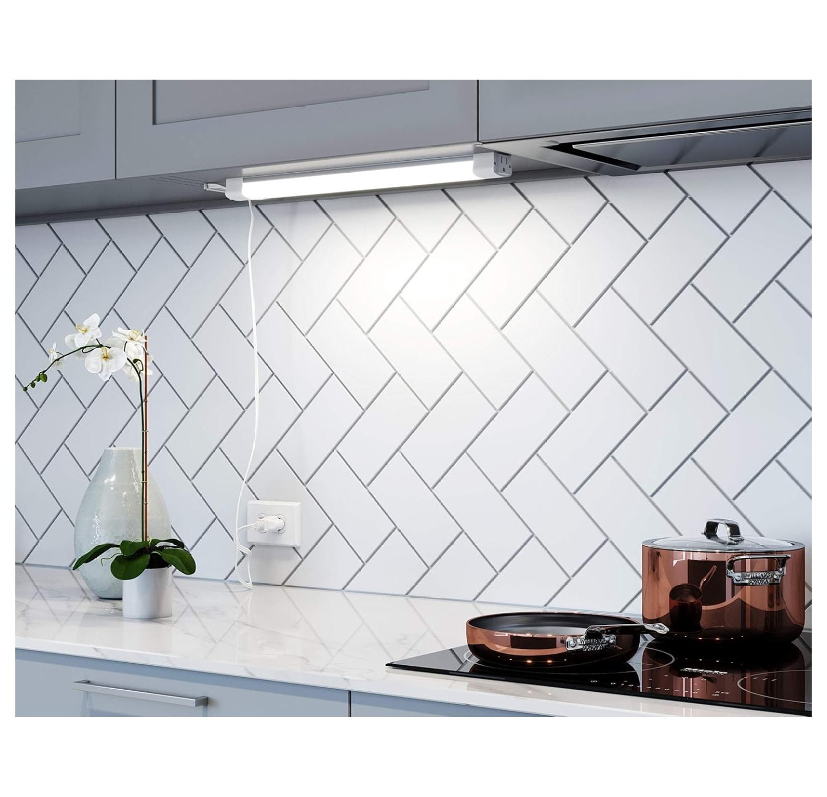 HeSLehs 18-Inch Under Cabinet Light - LED Light Bar - Linkable Outlet - Under Counter Lighting - Damp Location - 1500 Lumens - 4000K - 50,000 Hour Rated Lamp Life - IP20 - White Finish
