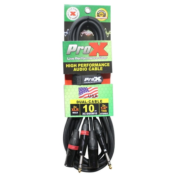 ProX XC-DSXM10 10' Dual 1/4" TRS-M to Dual XLR3-M Balanced High Performance Audio Cable