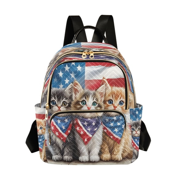 ALAZA Cat American Flag Womens Travel Laptop Backpack Large Daypack Ladies Shoulder Bags S
