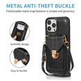 thumbnail image 3 of Nalacover Crossbody Wallet Case for iPhone 15 Pro with Shoulder Strap Lanyard, PU Leather Case with Credit Card Holder for Women Girls, Full Protection Metal Buckle Shockproof Phone Case, Black, 3 of 6