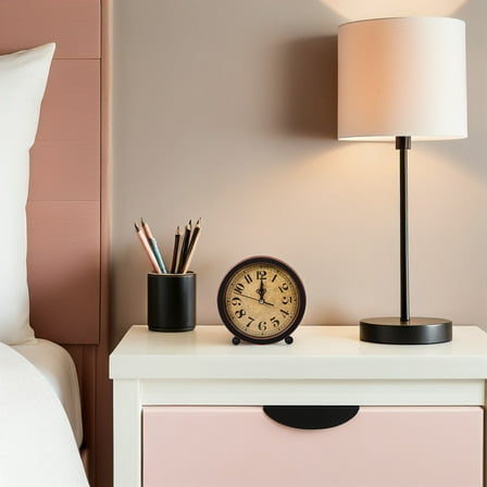 OFFIGAM Vintage Desk Clock with Silent Sweep Movement, Black Analog Alarm Clock for Living Room, 1 Piece