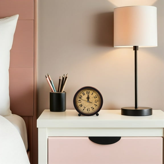 OFFIGAM Vintage Desk Clock with Silent Sweep Movement, Black Analog Alarm Clock for Living Room, 1 Piece