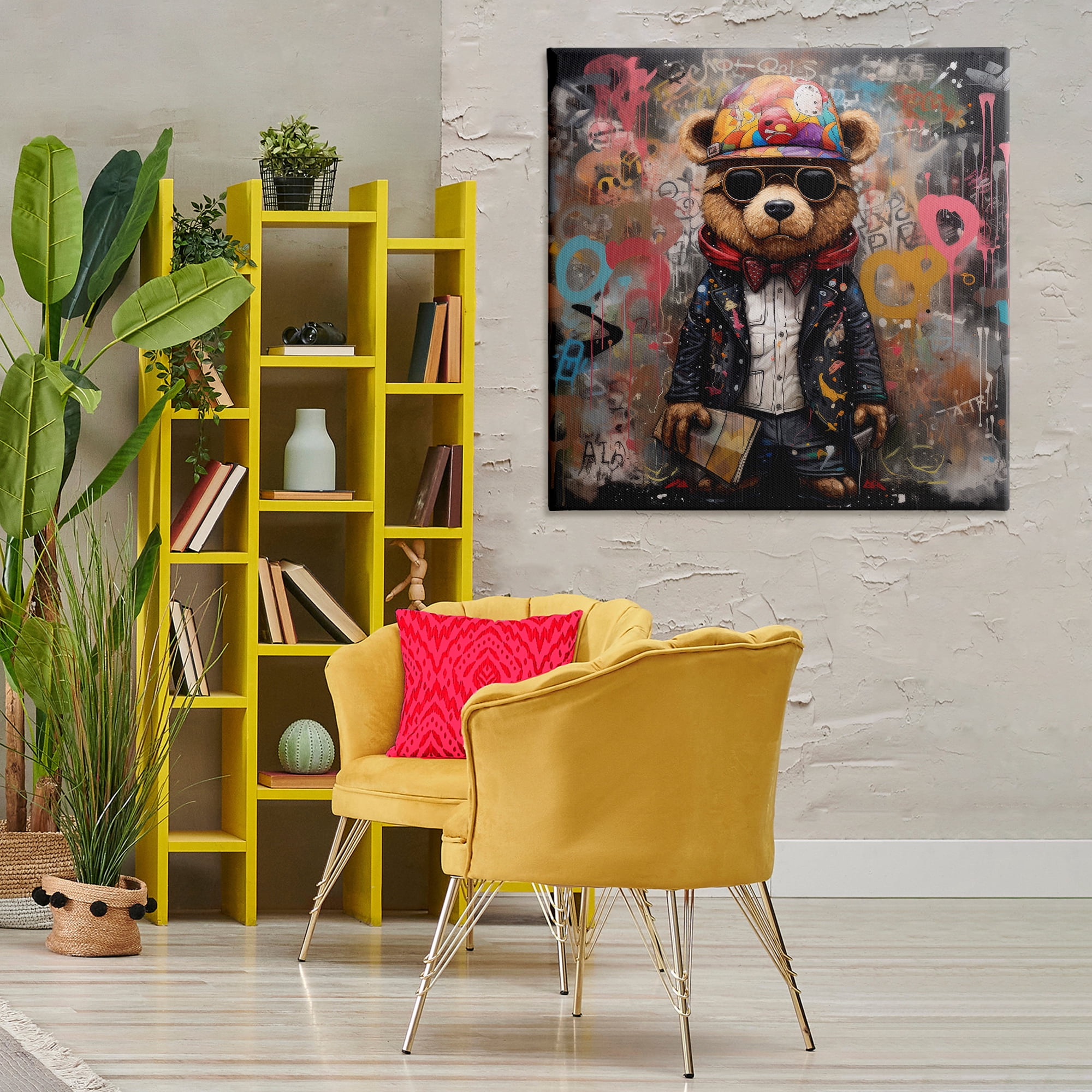 Stupell Industries Urban Graffiti Bear Animals & Insects Painting Gallery Wrapped Canvas Art Print Wall Art, 36 x 36
