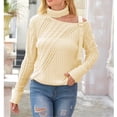 thumbnail image 2 of Women's Off Shoulder Metallic Trim Long Sleeve Pullover Sweater Halterneck Casual Knit Top for Spring Autumn, 2 of 2