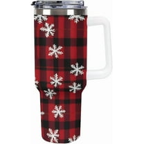 Stainless Steel Tumbler 40oz, Christmas Snowflakes Buffalo Plaid Leakproof Tumblers Insulated Water Bottle with Straw And Lid, Car Coffee Cups Travel Mug Universal Fits for Water, Iced Tea