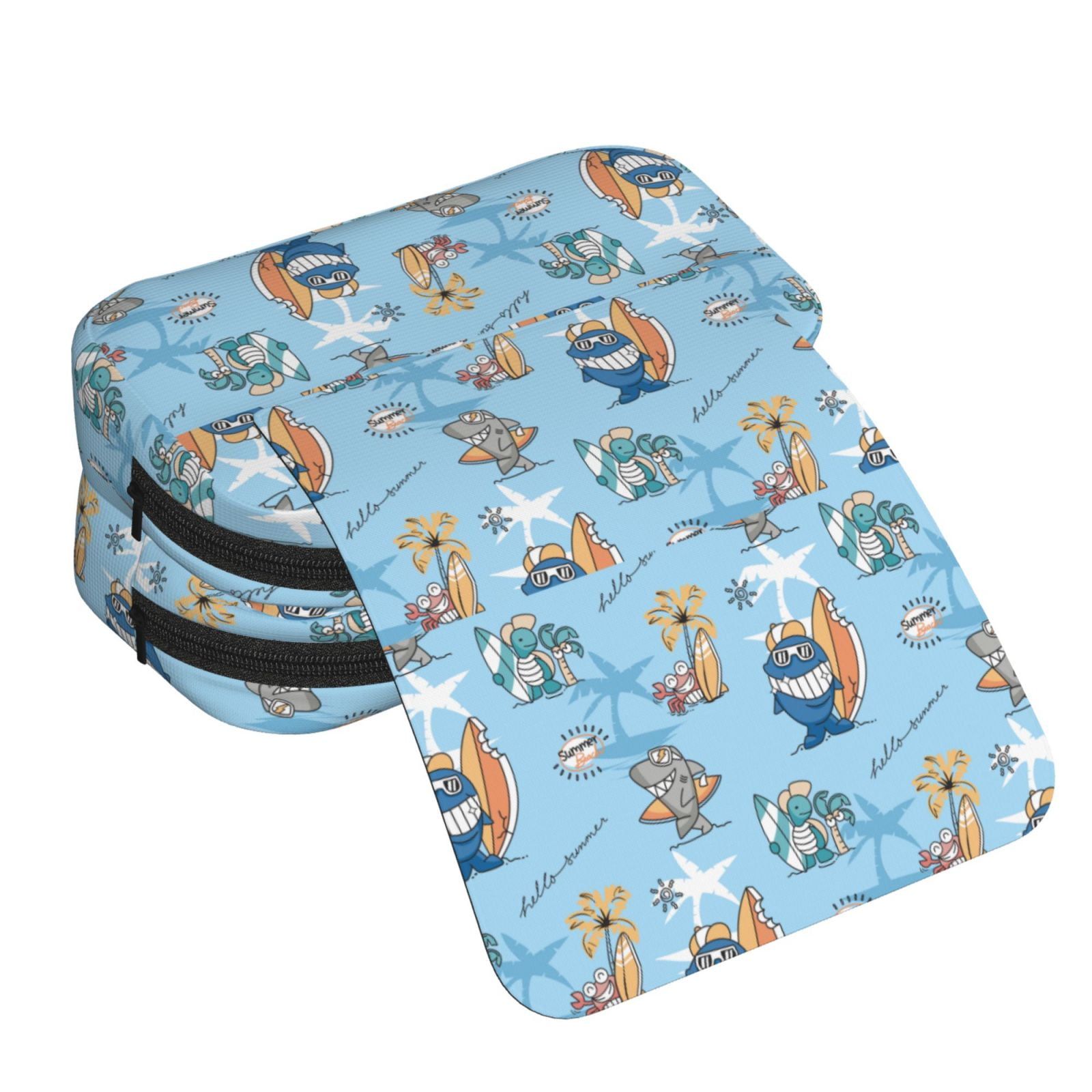 Rateoe Cute Animals Surfers Pattern Double Clamshell Pen Case, Storage Organizer with Two Zipper Compartments– Holds Up to 50 Pencils & Pens