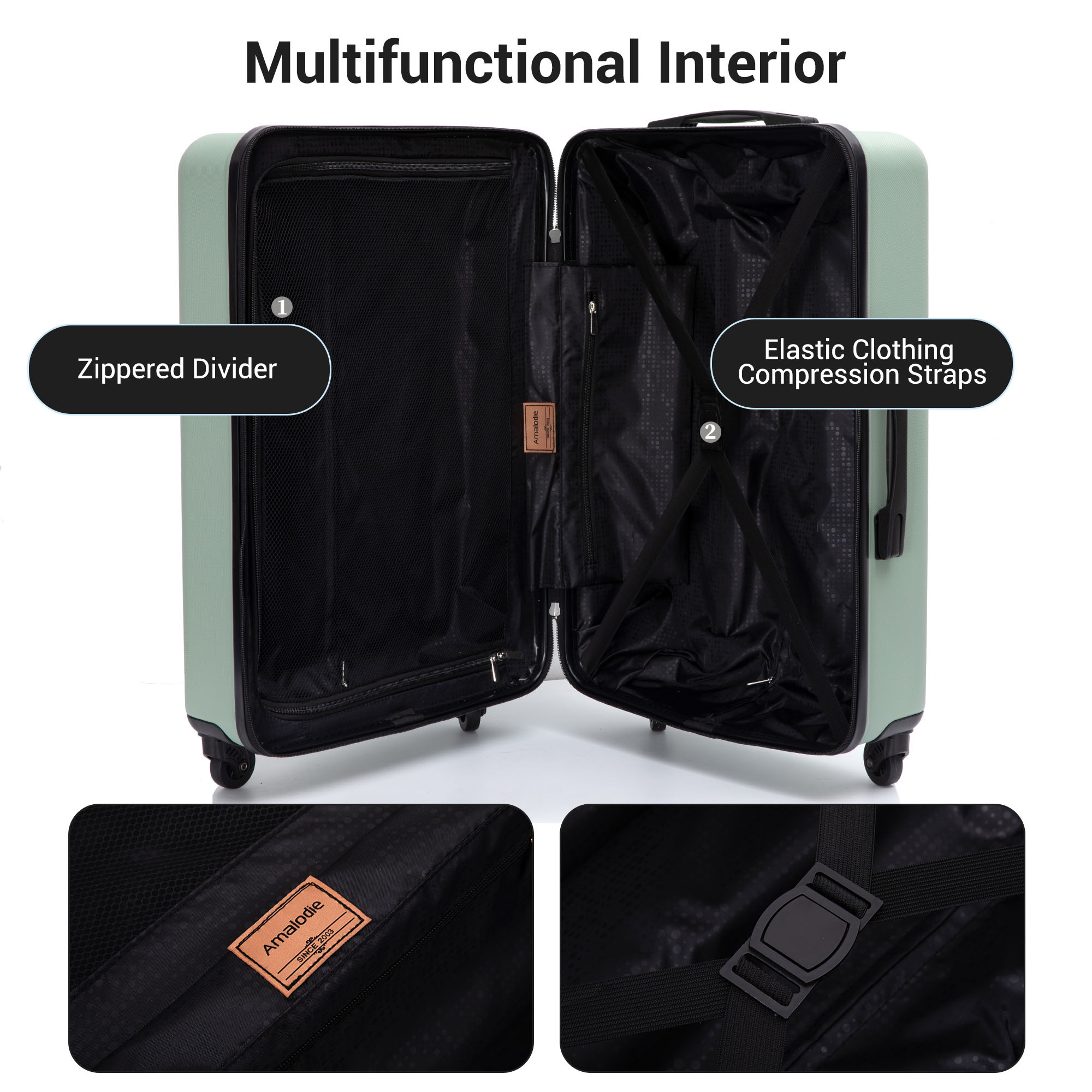 8-Piece Set Hardshell Luggage Sets with Spinner Wheels ABS Suitcase Lightweight Durable Suitcase(20/24/28+portable handbag + 4 pieces storage bag set)