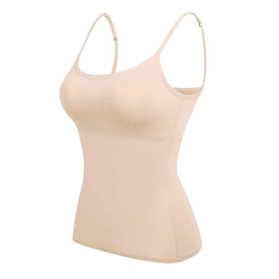 Vinsonshop 3 Pack Tanks with Built in Bra Camisole Tops Spaghetti Strap Camisole with Built in Bra Shelf Bra Layering Tops for Women Trendy Summer Beige L