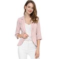 thumbnail image 3 of Blazer De Solapa Con Muescas Y Mangas 3/4 A Rayas Para Mujer Rosa M, 3 of 6