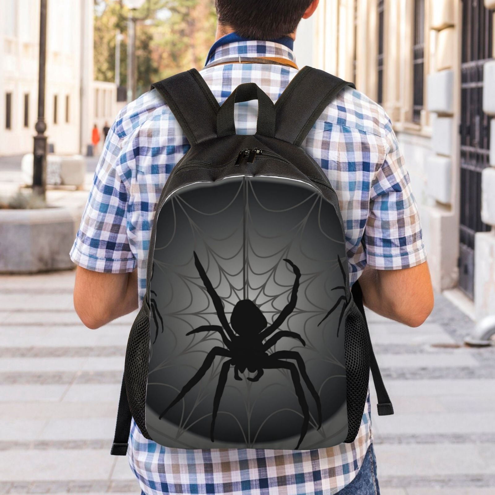 Xecao Black Spiders Print School Backpack with Laptop Compartment Small Travel Laptop Backpack for Women Men Waterproof College Backpack Simple School Bag