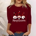 thumbnail image 2 of Gibobby Camisa navideña mujer Blusa de manga cuartos con cuello redondo y estampado de letras de de Navidad a la informal de Navidad para mujer(Vino,G), 2 of 5
