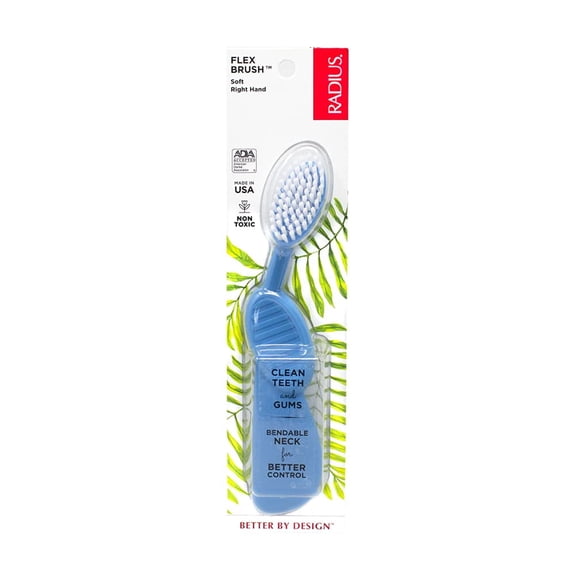 RADIUS Toothbrush Flex Brush BPA Free & ADA Accepted Designed to Improve Gum Health & Reduce Gum Issues - Right Hand - Blue White - Pack of 1