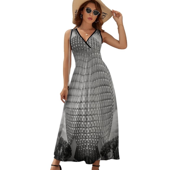 EPCOT Ball Black And White Womens Night Club Maxi Dress V Neck Sleeveless Bohemia Long Dresses