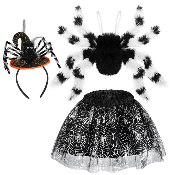 VETPW Spider Costume for Kids, Spider Wings Tutu Skirt Spiderweb Headband Set Girls Halloween Costumes Cosplay Party