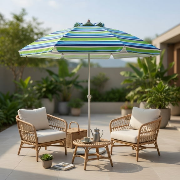 6.5 ft Beach Umbrella with UPF 50 Sun Shade, Tilt Mechanism & Sand Anchor,Green Fiberglass-Aluminum Outdoor Umbrella wi
