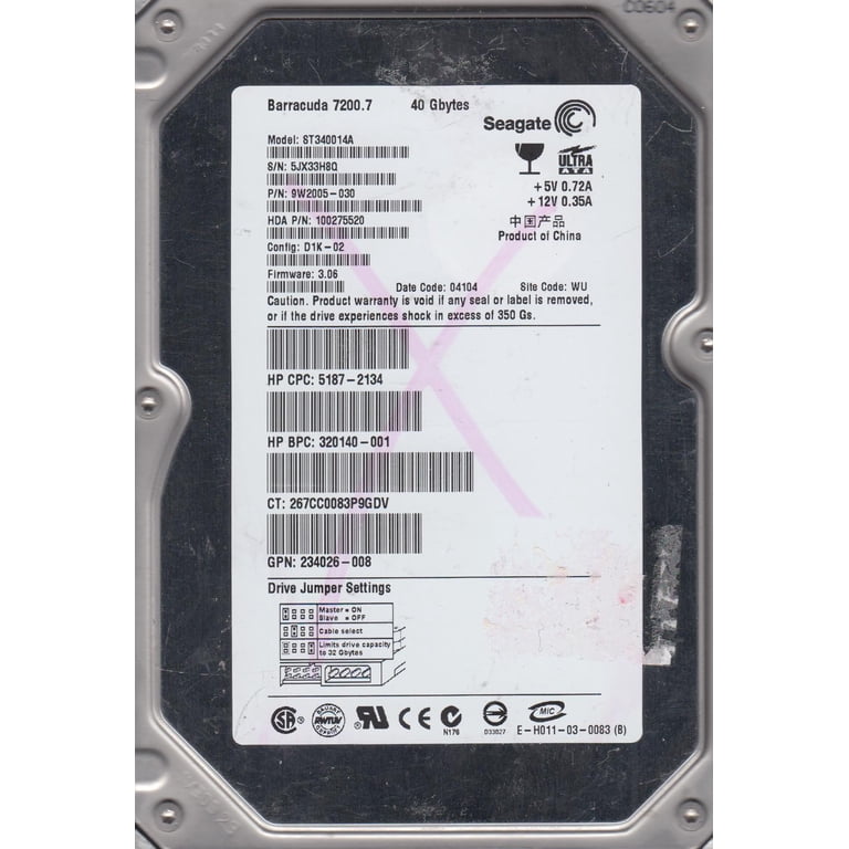 ST340014A, 5JX, WU, PN 9W2005-030, FW 3.06, Seagate 40GB IDE 3.5