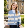 thumbnail image 4 of HILEELANG Girls Striped Cardigan Sweater, V-Neck Button Front Knit Cardigan for School and Casual Wear, Light Blue/Cream, Sizes 8Y, 4 of 15