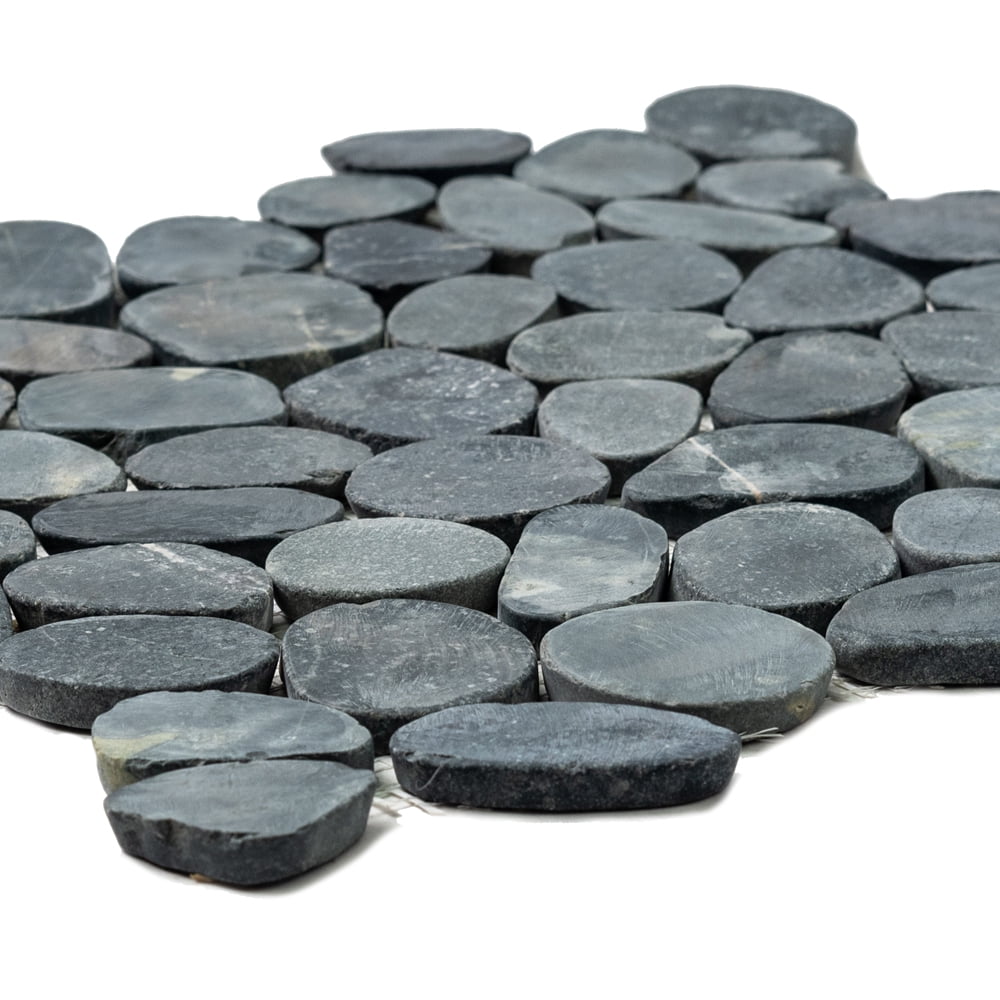 The Tile Life Streambed Black Honed Marble Pebble / Rock Mosaic Tile 12x12 in 11-Piece