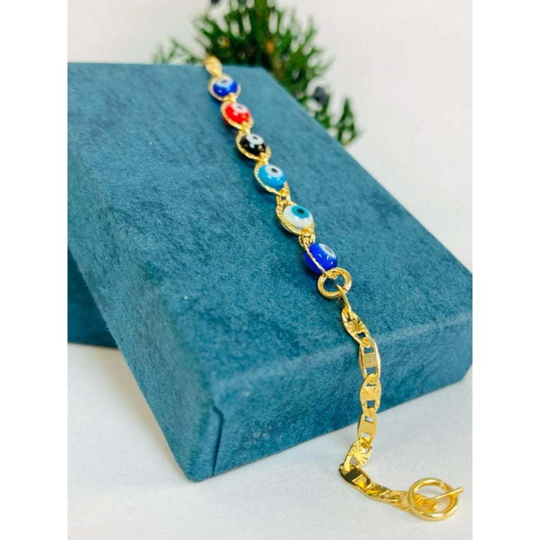 Newborn Baby Childrens Boys Girls Gold Filled Evil Eye Baby Bracelet Luck Valentino Link Pulsera Mal de Ojo Pra Ninos Mujeres Hombres Oro Laminado Walmart