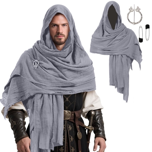 Medieval Cloak with Hood Men Renaissance Viking Cape Post Apocalyptic Dune Cloak for Adult