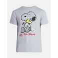 thumbnail image 5 of Snoopy Men's and Big Men's All You Need Valentine's Day Graphic Tee, Sizes S-3XL, 5 of 5